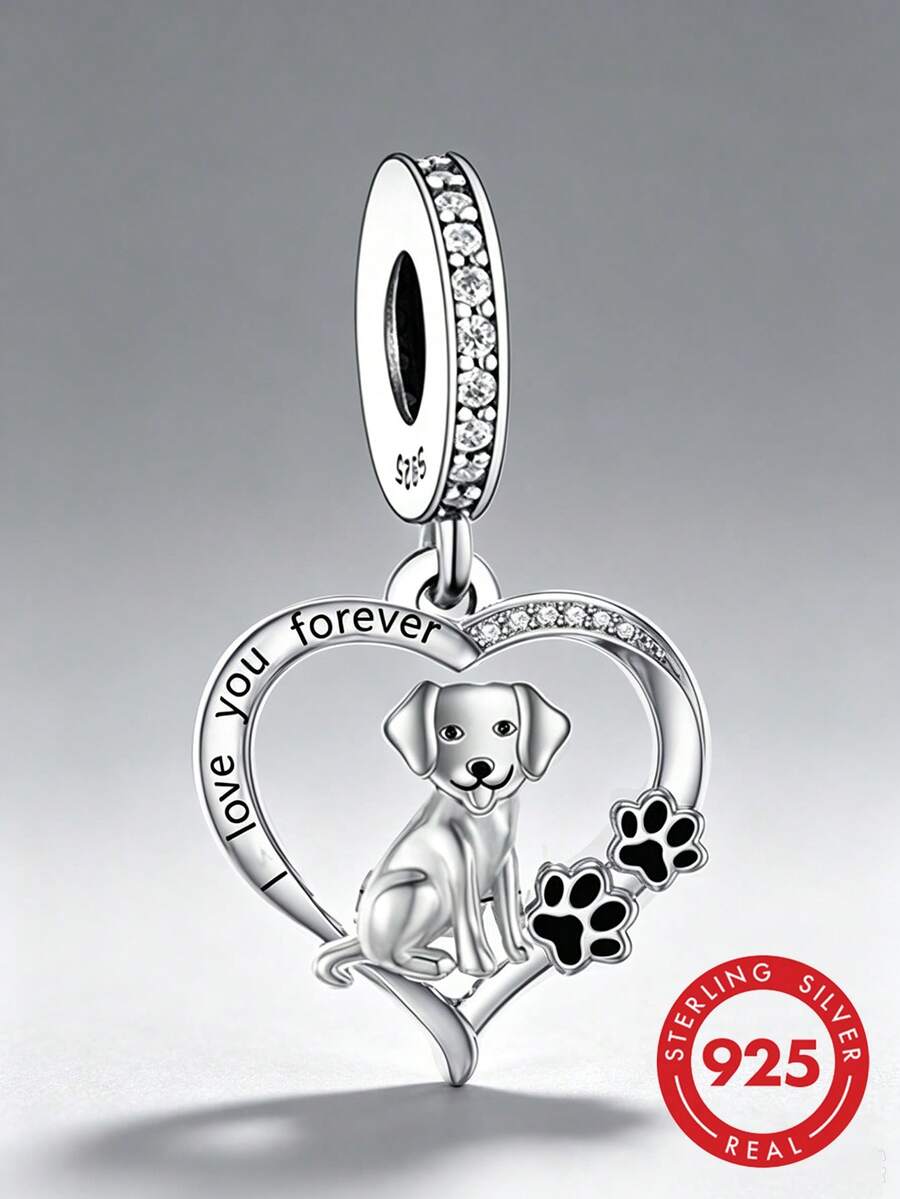 1pc 925 Sterling Silver Minimalist Labrador Retriever Pendant, Unisex DIY Decoration Gift - Silver - View 1