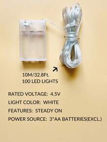 1pc Christmas Home Decoration Warm Light Plastic Copper Wire LED String Light, Battery Powered Fairy Light, Suitable For Outdoor Garden Decoration, Camping Decor, Wedding Party, Bedroom Curtain Decor String Light, Christmas Tree Decor String Light - Yellow - View 12