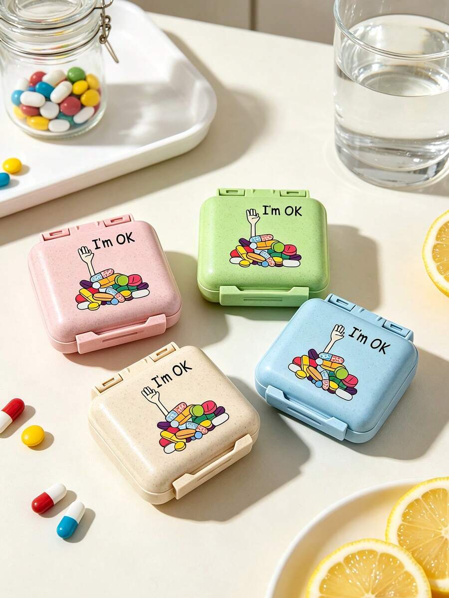Mini 6-Compartment Portable Pill Box, Medicine Storage Box, Travel Pill Box, Printed With "My Pill Box" And Pill Pattern, 6-Compartment Small Pill Box, Sealed Pill Packaging Storage Box, 6-Day Weekly Pill Storage Box, Travel Essential Pill Box, Daily Vitamin Pill Box, Pocket Pill Box Storage Box, Exquisite Storage Box, Home Essential, Travel Essential - Multicolor - View 1