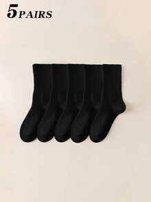 1/2/5 Pairs Women's Mid-Calf Cotton Socks With Double Needle Loose Cuff, Unisex - Multicolor - View 23