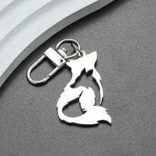 Wolf Stainless Steel Keychain Accessory Pendant, Cute Backpack Charm, Key Ring, Gift For Friends - Silver - View 3