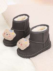 1 Pair Boys & Girls Thermal Lined Snow Boots, Thick Sole Anti-Slip Warm Ankle Boots, Versatile For Autumn & Winter - Grey - View 1
