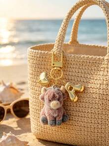 Bag Charm Flocked Calf Keychain, Bag Pendant, Backpack Charm, Decorative Accessory With Heart & Letter Metal Accent, Suitable For Girls, Students, Commuters, Birthday & Holiday Gift, Decorates Keys, Handbags, Backpacks, Daily Outfit Accent, Cute 3D Flocked Personalized Portable Accessory Gift - Multicolor - View 3