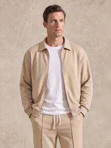 Courvante Men's Solid Color Zip Front Jacket & Drawstring Pants Casual Suit,Khaki Autumn Work Outfit,Beige Old Money Style Co Ord,Earthy Relaxed Daily Leisure Fall Long Sleeve - Khaki - View 1