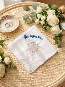 1pc Custom Text Wedding Handkerchief, Personalized Happy Tears Bridal Hankie, Custom Flower Gift For Bride, Mother Of The Bride Groom Keepsake - Multicolor - View 12