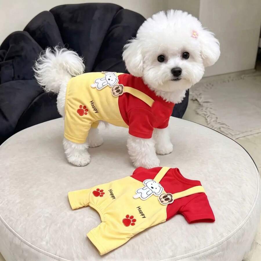 Cute Pet Dog Jumpsuit, 2 In 1 Four-Legged Dog Clothes, Soft Spring/Autumn Outfit, Fashion Casual Suspenders, Suitable For Teddy, Bichon Frise, Small Dogs, Pet Daily Wear And Outings