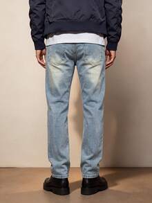 Men's Washed Slim Fit Tapered Jeans, Vintage Gradient Cat Whisker Distressed With Multiple Knee Rips And Holes, Vibe Street Casual Everyday Denim - Blue - View 5