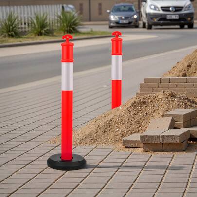 2 Pack Traffic Delineator Posts, 1140 Mm Traffic Safety Cones With Fillable Base And Reflective Strips, Heavy Duty Delineator Posts For Construction Site, Parking Lot, Crowd Control, Red