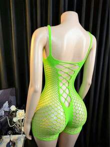 內衣套裝／角色扮演服裝 外罩衫 彈性魚網連身內衣 女款比基尼連身內衣 - 青檸色 - 查看 3