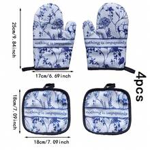 2/4pcs Blue And White Porcelain Print Thickened Kitchen Oven Mitts And Heat-Resistant Pads Set, Microwave Oven Baking Heat-Insulated Gloves, High Temperature Resistant - View 2