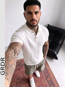 GRDR Men's New Fashion Knit Polo T-Shirt Short Sleeve - Casual Minimalist Daily Wear - White - View 2