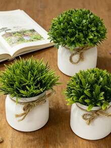 1/3pcs Mini Artificial Potted Plants, Realistic Faux Greenery Lawn Potted Plants, Small Fake Plant Decor, Suitable For Home Desktop, Office, Wedding Party Indoor Decoration - Multicolor - View 2