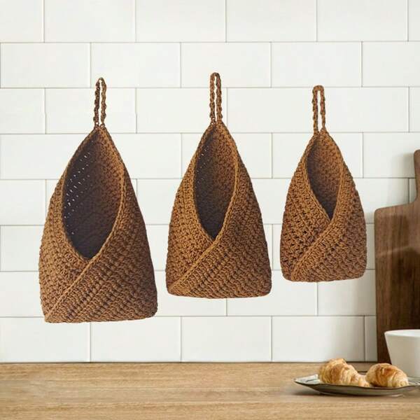 1pc Handmade Woven Wall Hanging Storage Pocket, Bohemian Style Storage Bag, Suitable For Home, Kitchen, Very Suitable For Storing Fruits, Vegetables, Onions, Ginger, Garlic, Seasonings, Home Decor, Kitchen Decor