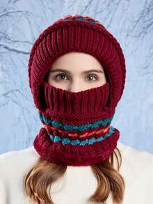 1 pieza Gorro de invierno para mujer con bufanda y mascarilla facial todo en uno, forro térmico, protección para orejas, para montar, a prueba de viento - Multicolor - Ver 7