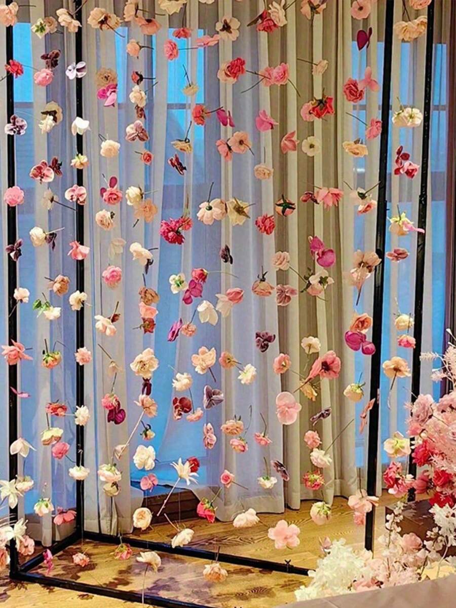 1 Set Embossed Realistic Floral Curtain, Includes Creative Photography Prop Decoration, Suitable For Indoor/Outdoor Floral Curtain And Romantic Wedding Scene Arrangement, Size 3-10cm, Random Size - Multicolor - View 1