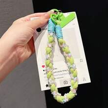 Handmade Woven Cotton Rope Unique Niche Beaded Girls' Portable Small Pendant Chain Bag Charm Creative Versatile Thick Keyring Contrast Color Lanyard Short Wrist Strap Anti-Drop Phone Rope Phone Chain - Multicolor - View 5
