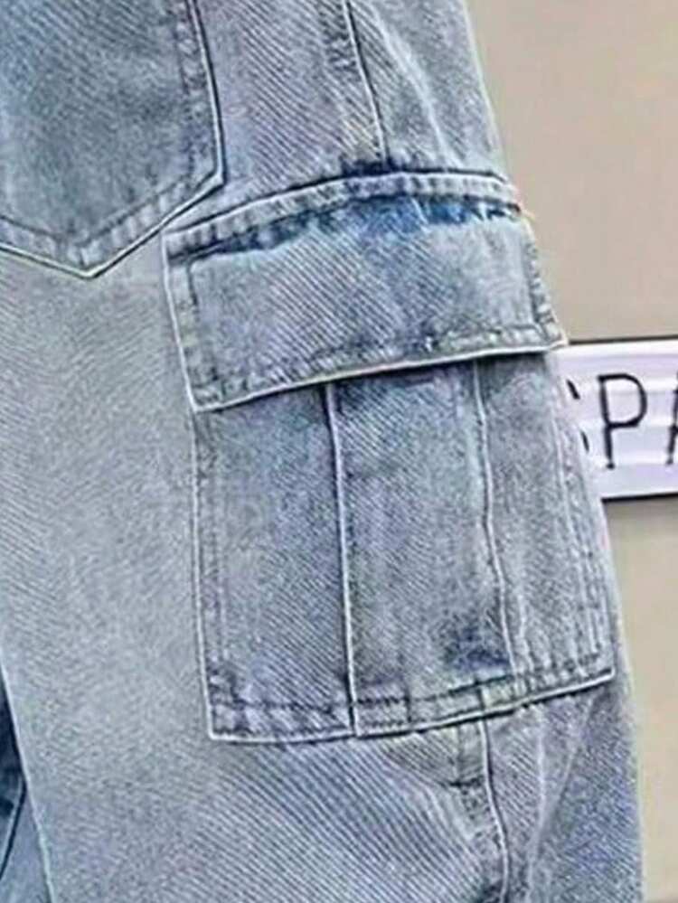 小男孩直筒時尚休閒牛仔長褲，街頭風 - 藍色 - 查看 5