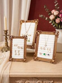 1PC European Carved Frame Style Jewelry Display Stand (Jewelry Not Included), French Luxury Earring & Necklace Display Rack, Vertical Desktop Jewelry Storage Ornament, Baroque Accessory Storage Rack, Ins Style Home Vanity Jewelry Storage Frame, Suitable For Studs, Earrings, Necklaces, Pendants Storage & Display, Birthday, Housewarming, Holiday Gift, Photography Prop - Gold - View 3