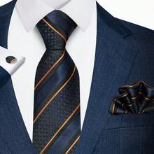 AlanKing Men's Striped Tie, Pocket Square And Cufflinks 3-Piece Set, Versatile Fashion Accessory For Business, Party, Banquet And Casual Outings - Multicolor - View 8