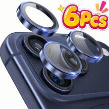 CASECOPS 2套/6件 9H鋼化玻璃金屬環相機鏡頭保護貼，相容 iPhone 18 Pro/18 Pro Max/17/17 E/17 Air/17 Pro/17 Pro Max/16/16 Pro/16 Plus/16 Pro Max/16 14 Pro (6.1 吋) 與 14 Pro Max (6.7 吋)，防刮高清覆蓋與金屬環設計，提供最大程度保護 - Blue-6pcs - 查看 1