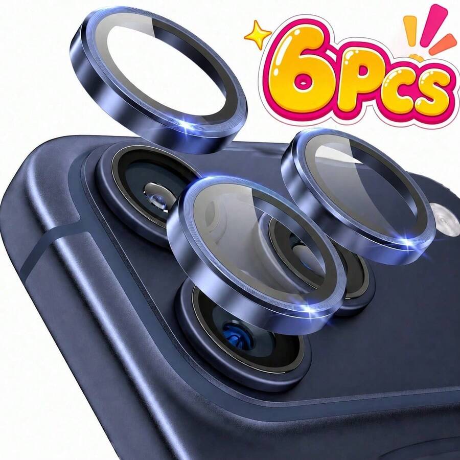 CASECOPS 2套/6件 9H鋼化玻璃金屬環相機鏡頭保護貼，相容 iPhone 18 Pro/18 Pro Max/17/17 E/17 Air/17 Pro/17 Pro Max/16/16 Pro/16 Plus/16 Pro Max/16 14 Pro (6.1 吋) 與 14 Pro Max (6.7 吋)，防刮高清覆蓋與金屬環設計，提供最大程度保護 - Blue-6pcs - 查看 1
