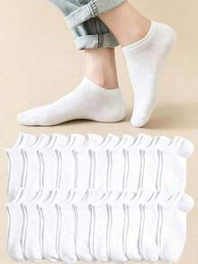 20 Pairs Women's Solid Color Boat Socks, Sweat-Absorbent Breathable Comfortable Invisible Socks, Suitable For Daily Wear, Sports, Business, Unisex, All Seasons, Best Gift Choice For Holidays, Available In 1 Pair/10 Pairs/20 Pairs - White - View 1