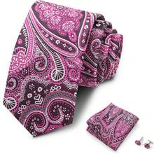 AlanKing 1 Set Paisley Floral Men's Tie, Pocket Square And Cufflinks Set, Suitable For Party, Holiday, Gathering And Banquet - Multicolor - View 5