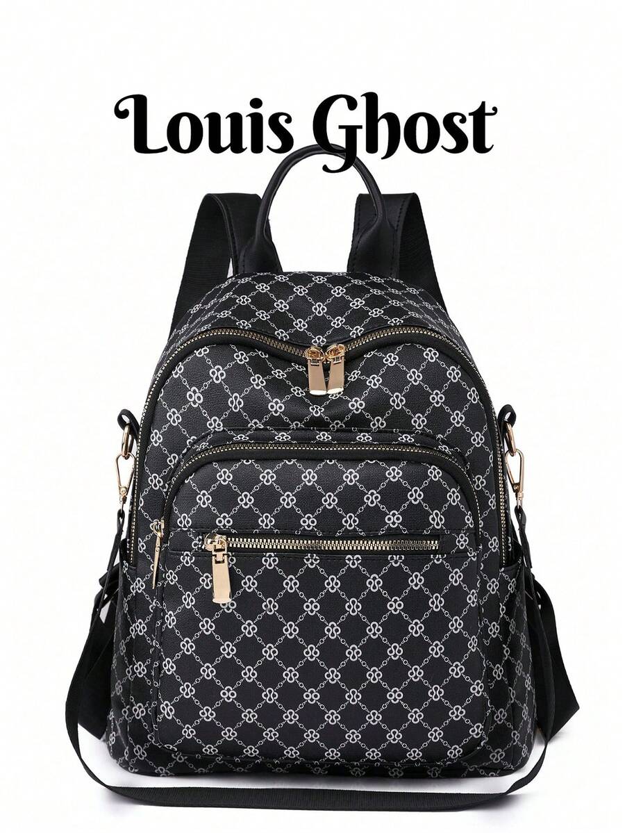 Women's Fashion Four-Leaf Clover Backpack, PU Leather Flap Shoulder Bag, Handbag, Student Backpack, Commuter Bag (Please Place It In A Well-Ventilated Area For 1-3 Days To Allow The Material Odor To Dissipate) - Black - View 1