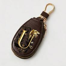 Litchi Pattern Key Bag -Black Gold Letters A-Z Car Key Protection Cover,PU Key Storage Clip,Zipper Bag,Car Key Storage Device,Car Keychain,Unisex Gift - Multicolor - View 50