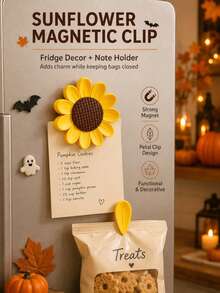 Sunflower Magnetic Bag Clips, Decorative Kitchen Clips With Strong Magnets, Snack And Food Bag Sealing Clips, Refrigerator Magnet Clips, Suitable For Notes, Photos, Shopping Bags, Kitchen Storage, Home Organization And Daily Use - Multicolor - View 5