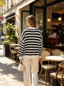 New Style Striped And Multicolored Lace V-Neck Long-Sleeved Plus Size Women's Knitted Sweater For Autumn And Winter - Multicolor - View 10
