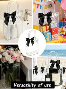Túi quà PVC trong suốt tái sử dụng có tay cầm và nơ, phù hợp cho đám cưới, tiệc cô dâu, tiệc sinh nhật, tiệc đầy tháng, tiệc tiết lộ giới tính, xây dựng đội ngũ doanh nghiệp nhỏ, Ngày của Mẹ (Màu đen) - Túi trong suốt nơ đen - Xem 6