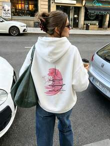 Oversized Women's Sweatshirt For Autumn And Winter, Long-Sleeve Hoodie With Pockets, Casual Top, Y2k Style, Daily Letter Slogan Graphic, White Unisex - White - View 3