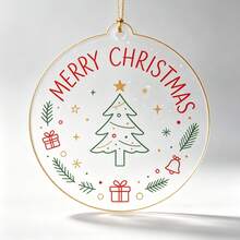 1pcsChristmas Acrylic Round Ornament, MERRY CHRISTMAS Printed Xmas Tree Hanging Pendant, Home Party Decor Holiday Gift - Multicolor - View 8