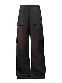 Celana Kargo Pria, Model Lurus dengan Banyak Saku, Pinggang Elastis, Potongan Longgar, Warna Polos, Logo Bordir Satu Sisi, Celana Panjang - Hitam - View 4