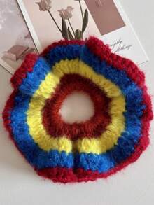 1pc Solid Color Casual Polyester (Polyester) Autumn/Winter New Knit Hair Tie, Mixed Yarn Scrunchie, Color Block Durable Fashionable Ponytail Bun Hair Accessory - Multicolor - View 8