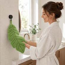 (Leaf-Shaped Towel + Hook Set) / Soft Absorbent Hanging Towel / Wall Hook / Suitable For Bathroom, Kitchen, Home Decor / Great Gift For Plant Lovers / Cute Style / Can Be Hung For Use - Multicolor - View 1