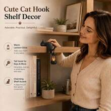 1pc Cat Night Light Bookshelf Ornament, Multifunctional Tail Hook For Hanging Keys, Atmospheric Home Decor, Creative Holiday Gift For Cat Lovers, Cat Hanging Light Ornament, Bookshelf Edge Cat Hook Decoration, Key Hanging Night Light Home Desktop Creative Craft (Light Not Included) - Multicolor - View 2