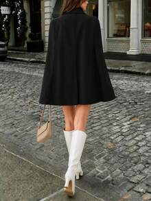 Women's Fashion Elegant Commuter Cape Blazer - Black - View 2