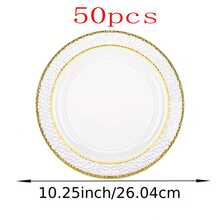 50/25/20/10pcs Dragon Scale Pattern Gold Rim Plate Set, 7.5 Inch/10.25 Inch Reusable Plates, Food Trays, Fruit And Snack Platters, Dessert And Salad Plates, Cheese And Candy Trays, Multi-Purpose Tableware For Parties, Weddings, Birthdays, Picnics, Holiday Events, Easy To Clean, Suitable For Home And Event Elegant Table Setting - View 13