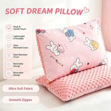 Pillow 1pc Washable Kids Nap Pillow, Double Sided Design With Cotton & Dotted Velvet Cover, Removable Pillow Insert - Strawberry Cake Bunny - View 5