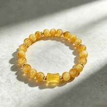 Yellow Citrine Beaded Bracelet Symbolizing Wealth, Helps Attract Wealth And Opportunities, Handmade Spiritual Jewelry With Bamboo Knot Pendant, Suitable For Daily Wear - Multicolor - View 4