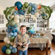 105pcs "Let's Go Fishing" Balloon Arch Decoration Set - Blue And Green Fisherman Theme Party Decor, Includes Bass Foil Balloons And Fishing Net, Suitable For 1st Birthday, Baby Shower, Retirement Party And More - View 3