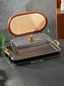 Walnut Wood Grain Tray With Cake Cover, Thickened PET Rectangular Tray With Handle And Cake Dome, Plastic Storage Tray, Suitable For Tea Cups, Water Cups, Snacks, Dried Fruits, Fruits Storage Tray, Serving Tray - Wood Grain - View 7