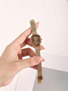 REBIRTH 1pc Women's Vintage Luxury Minimalist Fashion Casual Artistic Personalized Watch Suitable For Daily Wear - Coffee Brown - View 5