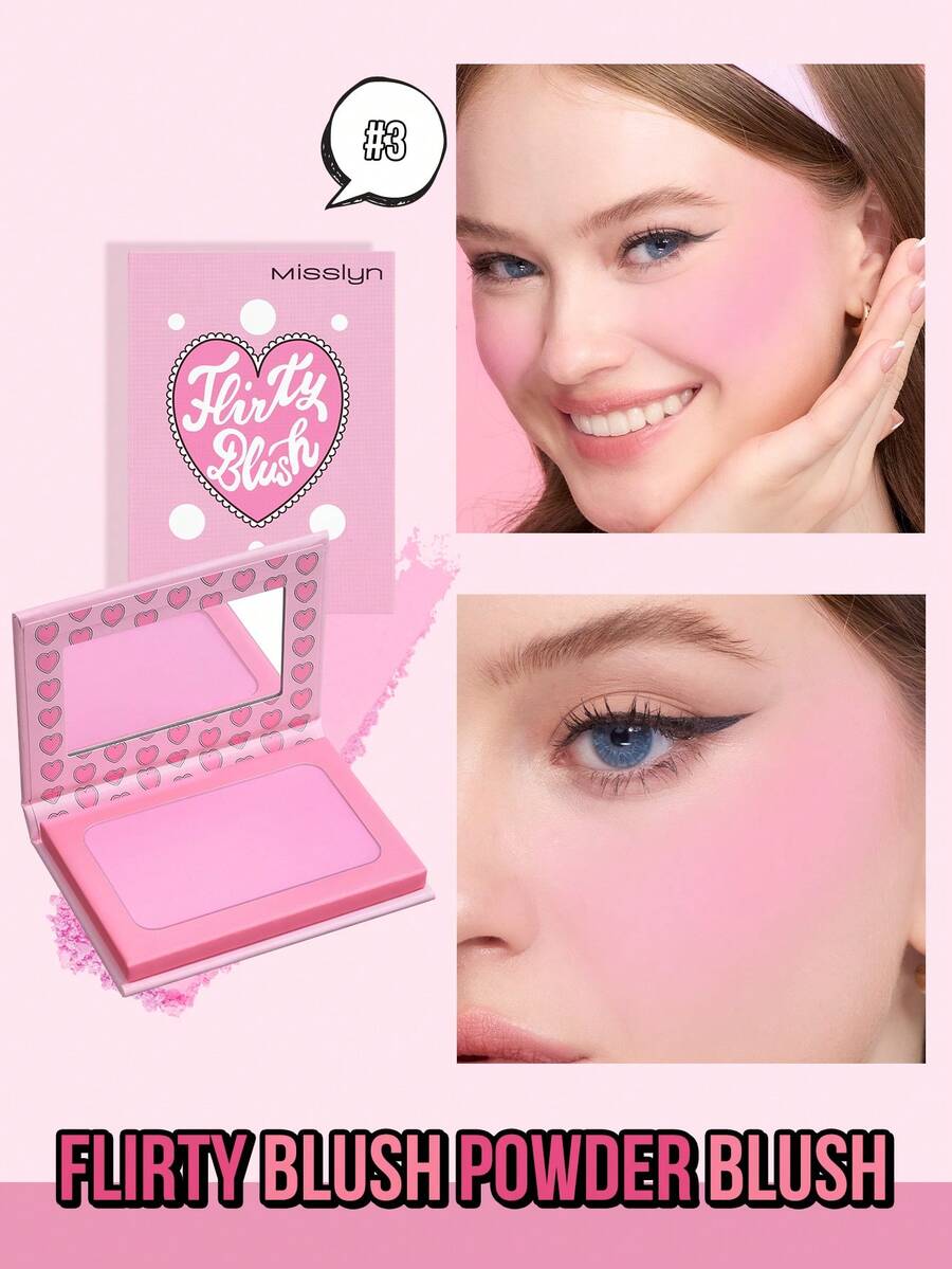 MISSLYN 1pc Playful Blush Powder, Silky Matte Finish, High Pigment Natural Glow Blush & Highlighter Palette, Lightweight Long-Lasting Face Makeup, Suitable For Travel, Y2K Party Makeup Beauty Gift, Powder Blush