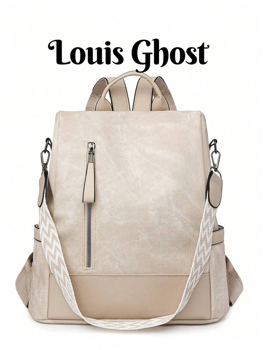 Women's High-End Anti-Theft Backpack; Latest Women's Personalized Casual Soft Leather Backpack; Large Capacity Expandable Multi-Function Travel Backpack; Multi-Purpose Schoolbag - Beige - View 1
