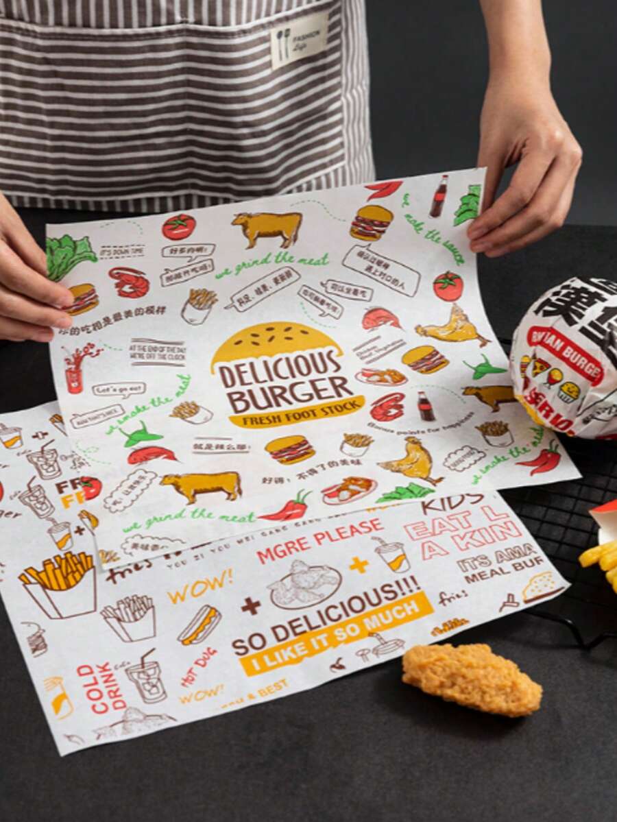 50/100 tờ giấy gói thực phẩm hamburger sandwich, giấy chống thấm dầu cho bánh cuộn hamburger, giấy gói, giấy lót chống thấm dầu cho bánh ngọt và bánh mì, giấy nướng không dính cho nhà bếp và dịch vụ ăn uống, đồ dùng thiết yếu cho nhà bếp và nhà hàng