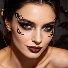 6 Sheets Spooky Halloween Eye Liner Stickers, Black Gothic Graphic Self‑Adhesive Face Decals, Easy Cosplay Party Eye Makeup Accessories For Halloween Costume - Black - View 4