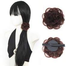 1pc,Synthetic Rose Flower Braided Hair Bun, Clip‑In Floral Chignon Hair Piece, Decorative Updo Hair Accessory - Multicolor - View 3